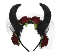 WRITWAA Bandeau Gothique Halloween à Cornes Rouges Voile et Fausse Rose Accessoire Cheveux Cosplay pour Déguisement Sorcière Serrage-Tête Fleuri Rouge pour Fête et Mardi Gras