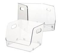 WRITWAA Boîte De Rangement De Table Transparente Empilable 2 Pièces pour Bureau Et Maison, Support Multifonction Petit Format en Pet Poignée, Organiseurs Pratiques pour Cosmétiques Et Articles Divers