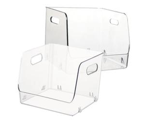WRITWAA Boîte De Rangement De Table Transparente Empilable 2 Pièces pour Bureau Et Maison, Support Multifonction Petit Format en Pet Poignée, Organiseurs Pratiques pour Cosmétiques Et Articles Divers
