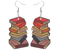 WRITWAA Boucles d'oreilles pendantes en bois en forme de livre (1 paire) - Idéales pour les bibliothécaires, les étudiantes, les jeunes diplômées et les passionnées de lecture. Parfaites pour