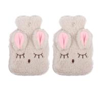WRITWAA Bouillotte avec Housse Peluche Beige en Pvc 2pcs, Poche D'injection D'eau Pratique, pour L'hiver Maintien Chaleur