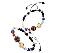WRITWAA Bracelet Planètes Solaire en Pierres Naturelles Tissé, Bracelet Jonc Étoiles pour Femme, Bijou Spatial Relaxant Quotidien Voyages, Lot de 2 Accessoires Univers Taille Standard