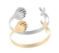 WRITWAA Bracelets Manchette Ouverts Étoiles De Mer Et Coquillages En Métal Réglables Pour Femme Pour Plage Et Fête D'été, Lot De 2 Pièces Doré Et Argenté, Bijoux Bohèmes Légers
