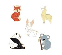 WRITWAA Broche Animaux Origami 5 Pièces Broches Dessin Animé Panda Renard Lapin Bijoux Fantaisie Ornements Décoratifs pour Vêtements Paquet Écharpes Accessoires Garçon et Filles