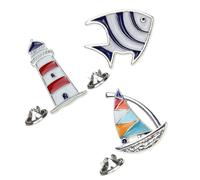 WRITWAA Broches Marines en Métal - Ensemble 3 Pièces Broche Poisson Tropical, Voilier et Phare - Épingle à Poitrine Décorative pour Vêtements, Paquet et Accessoires - Présent Femme