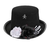WRITWAA Chapeau d'Halloween style sombre : coiffe de vampire ornée d'une main de squelette, accessoire de déguisement steampunk avec rose blanche et noire pour le Jour des Morts