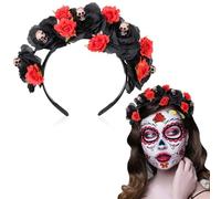 WRITWAA Coiffe Fleurie pour Femme Bandeau Orné de Fleurs et Têtes de Mort pour Halloween et Cosplay