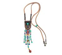 WRITWAA Collier Ethnique Délicat en Cuir Pendentif en Pierre, Design Élégant et Confortable, pour Soirées et Clubs, Accessoire de Bijouterie Unique
