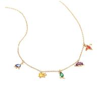 WRITWAA Collier Pendentif Clavicule Petit Dinosaure Tropical en 18K Or Doré Zircon Coloré Chaîne Réglable 40 5 CM Bijou pour Fille Adapté au Quotidien Costumes