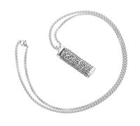 WRITWAA Collier Pendentif Creux Contenant, Boîte Gawu en Métal Robuste, Gravure Six Paroles Vérités, Unisexe, Voyage et Quotidien, Style Spirituel, Bijou Amulette avec Chaîne Perle