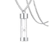 WRITWAA Collier Urne Funéraire Sablier en Verre Inoxydable, Pendentif Ouvrable Gris Acier Chaîne 60 Cm, Bijou Commémoratif Unisexe pour Garder Cendres Proches