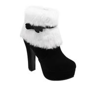 WRITWAA Courtes Femme Hiver Fourrées Noires à Talons Hauts Plateforme et Fermeture Éclair Style Noël Chic pour Fêtes et Quotidien