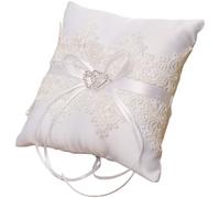 WRITWAA Coussin en Dentelle Blanche à Double Cœur D’alliances pour Mariage | Polyester Texturé, Style Romantique Élégant, pour Cérémonie et Demande en Mariage, Adapté Fleuriste et Marié