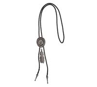 WRITWAA Cravate Bolo Western en Cuir Pu 52,5 Cm avec Cordon Ajustable Argenté Orné de Plumage, Lanière de Chapeau Coupe-vent pour Homme et Femme, Accessoire Costume et Randonnée Extérieur