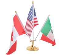 WRITWAA Drapeaux de Table États-Unis Mexique et Canada avec Socle Métal Ensemble 3 Mâts Compacts pour Bureau et Réunion Décoration Internationale Professionnelle Support Stable et