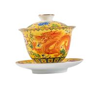 WRITWAA Ensemble de 1 Tasse à Thé en Céramique Jaune Gaiwan Chinois Traditionnel avec Couvercle Tasse à Thé Kung Fu Multi-Usages pour Maison Décoration Intérieure