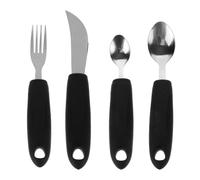 WRITWAA Ensemble de 4 Couverts pour Personnes Âgées Anti-Tremblements Acier Inoxydable Manches en Caoutchouc Noir Ergonomiques et Adaptatifs pour Repas Assistés