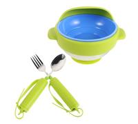 WRITWAA Ensemble de Vaisselle Anti-secousse Vert pour Personnes Âgées Bols Anti-déversement et Ustensiles Lestés en Acier Inoxydable et Silicone pour Repas Assistés à Domicile