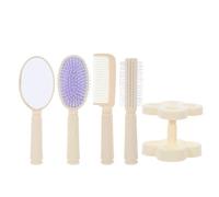 WRITWAA Ensemble Multifonction de 4 Peignes Coiffants en Plastique Blanc avec Miroir Compact, Brosse à Massage Cuir Chevelu, Peigne à Boucler pour Cheveux Secs et Mouillés - Kit Coiffure