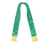WRITWAA Étole de Mariage en Satin Vert avec Broderie Croix et Pompons, Châle Traditionnel D'église Résistant à l'usure pour Pasteurs Lors de Cérémonies Religieuses