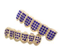 WRITWAA Grilles Dentaires Unisexes en Cuivre et Cristaux Couleur Or, Accessoires Complets pour Costume Vampire Six Dents Pointues, pour Cosplay et Halloween