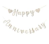 WRITWAA Guirlande de Mariage Pré-assemblée en Papier Pailleté, Bannière « Joyeux Anniversaire », Décoration D’anniversaire Solide et Réutilisable, pour Fête et Réception Romantique