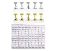 WRITWAA Kit de 2 supports pour capsules d'ongles en forme d'échiquier, support d'entraînement or et argent avec bases en forme d'échiquier, pâte adhésive, présentoir pour ongles en