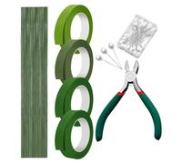 WRITWAA Kit D'outils pour Compositions Florales avec Ruban Adhésif Vert et Fil Métallique Flexible en Métal et Plastique, pour Bouquets de Mariage et Fleurs Artificielles