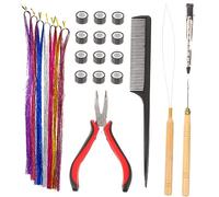 WRITWAA Kit Extensions Cheveux Colorées Brillantes avec Outil Crochet Bois et Boucles Silicone Mèches Paillettes pour Coiffure DIY Accessoires Femmes pour Fête Cosplay