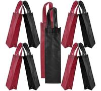 WRITWAA Lot de 10 Paquet à Bouteille de Vin en Tissu Non Tissé Paquet Porte-Bouteilles Individuels 10X10X35 CM Couleur Rouge Foncé et Noir Réutilisables pour Emballage Présent et