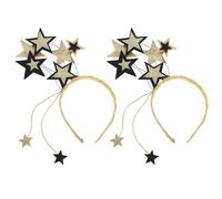 WRITWAA Lot de 2 Bandeaux Festifs à Paillettes Noire et Or Étoiles à Cinq Branches et Lune Scintillante Serrage-Tête Léger et Souple pour Fêtes du Nouvel An Anniversaires et Soirées