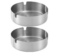 WRITWAA Lot de 2 Cendriers Décoratifs Ronds en Acier Inoxydable, Épaisseur 8 Cm, Petit Format, Cendrier Portable Antichute pour Maison, Bureau, Terrasse et Extérieur, Accessoire Bureau