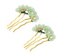 WRITWAA Lot de 2 Épingles à Cheveux Vintage Fleurie en Jade, Taille Moyenne, Décoratives et Légères, Accessoires pour Cheveux Style Chinois, pour Fêtes et Coiffures Traditionnelles