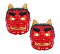 WRITWAA Lot de 2 masques de cosplay de samouraï - Grand masque Tengu japonais - Accessoire de cosplay peint à la main - Décoration pendentif pour costume de monstre fantôme démon japonais (rouge)