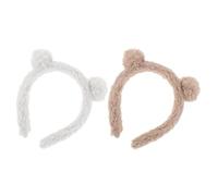 WRITWAA Lot de 2 Serrage-têtes Oreilles D'ours en Peluche Mignonnes, Bandeaux Doux pour Spa et Maquillage, Accessoires Cheveux Femme en Peluche Blanche et Kaki, pour Cosplay, Carnaval