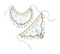 WRITWAA Lot de 2 Voiles Tribaux pour Danse du Ventre en Maille Respirante Grand Voile Demi-Lune Peacock Blue Franges Accessoire de Costume Féminin pour Bal Masqué et Festivals