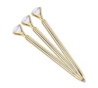 WRITWAA Lot De 3 Stylos à Bille Métalliques Dorés Avec Gros Diamant, Pointe Fine, Écriture Fluide, Pour Bureaux, Étudiants Et Présents Scolaires, Taille 13,8 Cm