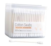 WRITWAA Lot De 300 Set De Cotons-tiges En Papier Et Coton Naturel, Double Embout Spirale Et Pointe Fine, Papier Écologique, Bâton En Bois Robuste, Nettoyage Visage Et Voyage