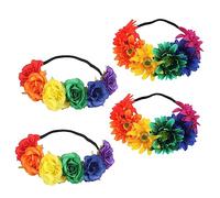 WRITWAA Lot De 4 Bandeaux À Cheveux Arc-En-Ciel Pour Femmes Accessoires Floraux Couleurs Décorations Pour Demoiselles D'Honneur Jolies Fleurs Pour Mariage Pour