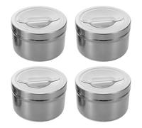 WRITWAA Lot de 4 boîtes de rangement vides en acier inoxydable avec couvercle pour cotons-tiges et boules de coton, 7,5 x 5 cm