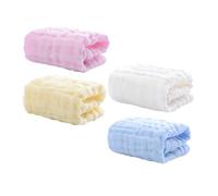 WRITWAA Lot de 4 Carrés en Mousseline 100% Coton pour Bébé Serviettes Multifonctions Absorbantes et Douces Moufles de Toilette pour Nourrissons Couleurs Pastel Adaptées à la Peau