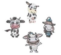 WRITWAA Lot de 4 Écussons à Coudre Vache en Tissu, Patchs Brodés Animaux Mignons, Appliqués Thermocollants Colorés pour Vêtements, Paquet, Chapeaux, Projets DIY Couture et Décoration