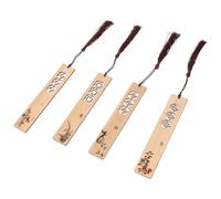 WRITWAA Lot de 4 Marque-pages en Bambou Naturel Sculptés Style Chinois, Étiquettes Suspendues Franges, Décoration Vintage pour Lecture et Présents, Ensemble Classique pour Bureau et