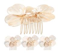 WRITWAA Lot de 4 Peignes à Cheveux de Mariée Dorés Fleuris Accessoires de Coiffure Baroque Vintage Légers pour Chignon Ornements Floraux Élégants pour Mariage et Cérémonie