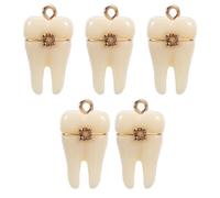 WRITWAA Lot de 5 Pendentifs en Résine de Dent Réaliste Ornement DIY pour Collier Bracelet et Boucles D’Oreilles Breloques Dorées avec Trou Suspendre pour Créations Artisanales