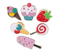 WRITWAA Lot De 6 Broches Vintage En Alliage Coloré, Épingle Fantaisie Pour Femme, Accessoires Mode Été, Décoration Fête Et Paquet, Style Gourmand Fraise Et Glace, Assortiment Multicolore