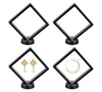 WRITWAA Lot de 8 sets de Présentoirs à Bijoux Noirs en PE Film Transparent Vitrines 11X11 CM Bases Rondes Boîte de Présentation de Bijoux pour Boutique Exposition et Rangement