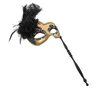 WRITWAA Masque Vénitien à Plumes avec Bâton pour Femme Accessoire de Costume Carnaval Halloween Cosplay Masque de Bal Masqué Décoratif et Confortable