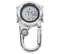 WRITWAA Montre de Poche Multifonction Extérieure Boussole Chiffres Noirs Mousqueton Intégré Cadran Argenté Montre Numérique Suspendue pour Randonnée et Activités Outdoor