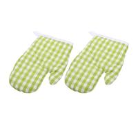 WRITWAA Moufles Cuisine Isolants Résistants à la Chaleur Lot de 2 Mitaines Micro-Ondes et Four en Polyester Taille Garçon et Filles Motif Carreaux Vert Automnal Protection Mains pour
